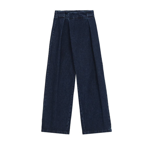 Damen Weite High-Waist Plissierte Denim-Hose mit Bügelfalte Nord Taschen