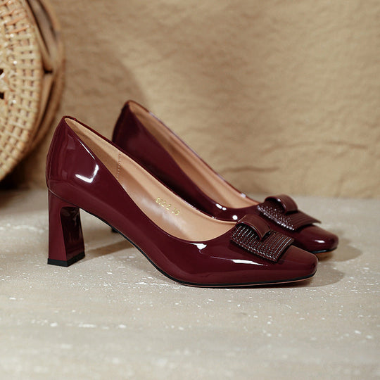 Damen elegante Blockabsatz-Pumps mit geschmackvollem Zierschleifen-Detail
