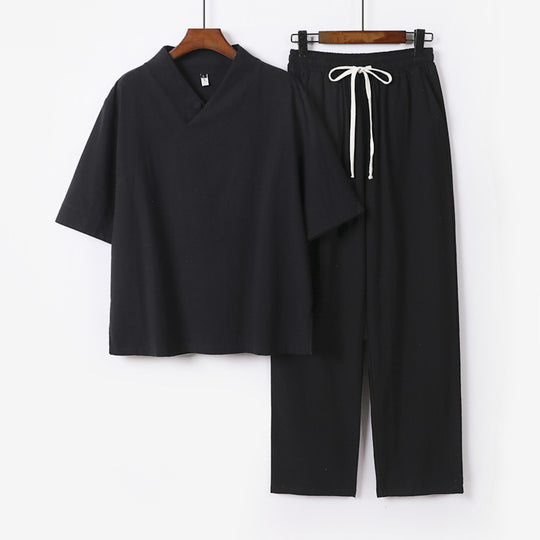 Unisex Leichtes Kimono-Loungewear-Set mit V-Ausschnitt und Tunnelzug-Hose Nord Taschen