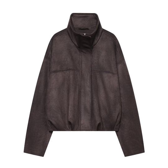 Damen Kurzblouson aus Velours‑Optik mit hohem Funnelkragen und elastischem Saum Nord Taschen