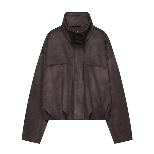 Damen Kurzblouson aus Velours‑Optik mit hohem Funnelkragen und elastischem Saum Nord Taschen