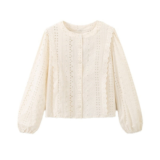 Damen Broderie Anglaise Baumwollbluse mit Rüschenbesatz und Ballonärmeln Nord Taschen