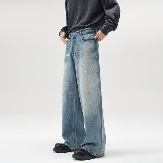 Herren weite Baggy-Jeans mit Paint-Splatter-Effekt und Vintage-Waschung Nord Taschen