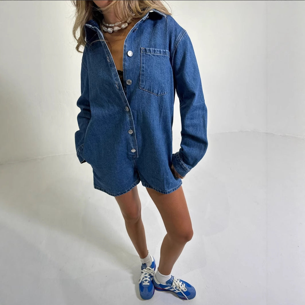 Damen Jeans-Overall mit Kurzarm und praktischen Taschen