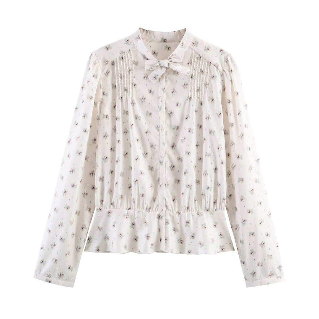 Damen Chiffon-Bluse mit Schleifenkragen, Brustpintucks und Schößchen Nord Taschen