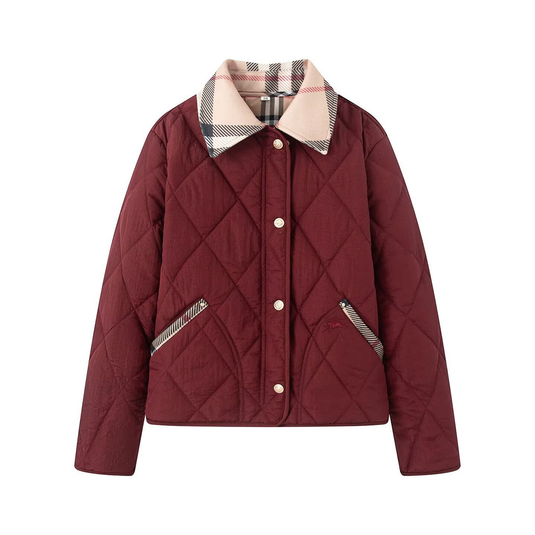 Damen Steppjacke mit karierter Kragen- und Taschenblende Nord Taschen