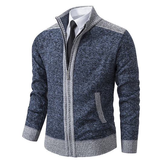Herren Strickjacke mit Reißverschluss, Stehkragen und kontrastbesetzten Schultern Nord Taschen