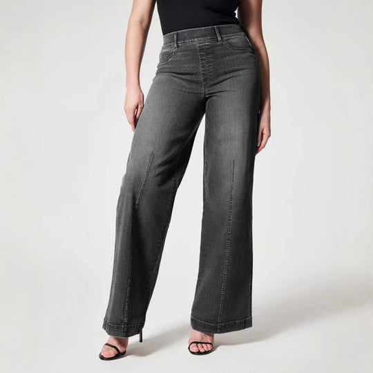 Damen Hochtaillierte Weitgeschnittene Jeanshose mit geradem Bein Nord Taschen