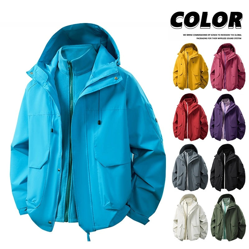 Herren Wasserabweisende Doppeljacke mit abnehmbarer Fleece‑Innenjacke und Kapuze Nord Taschen