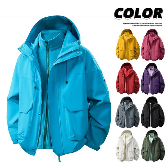 Herren Wasserabweisende Doppeljacke mit abnehmbarer Fleece‑Innenjacke und Kapuze Nord Taschen