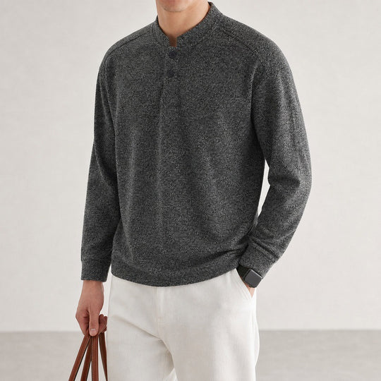 Herren Langarm Waffelstrick-Henley-Pullover mit Knopfleiste Nord Taschen