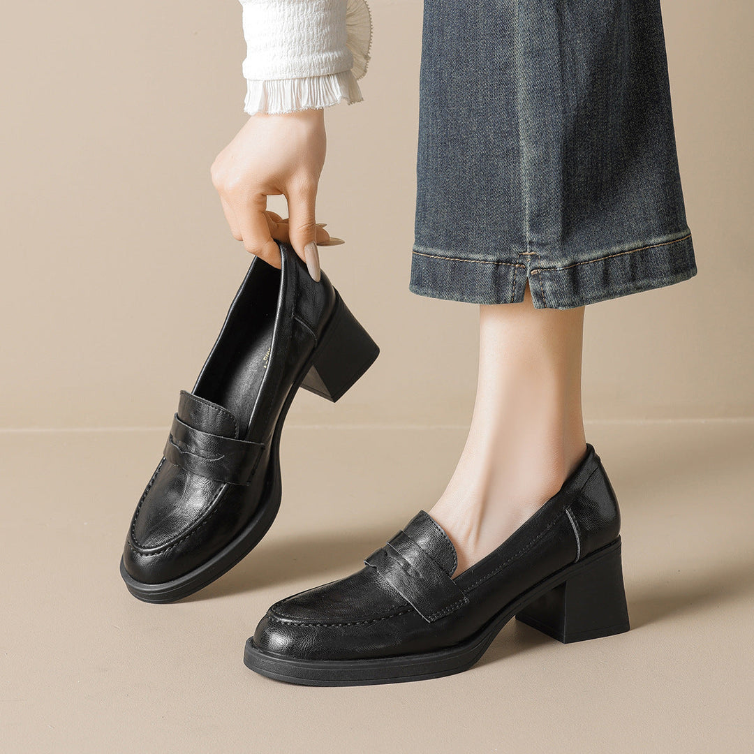 Damen Leder Slip-On-Pumps mit modischem Blockabsatz