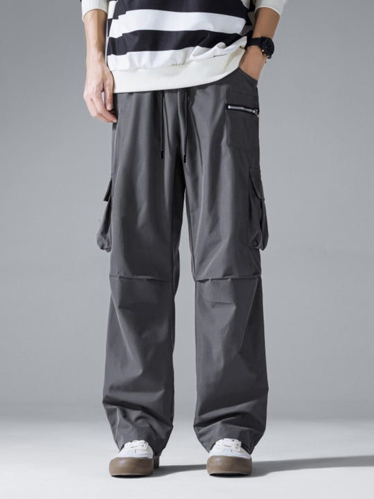 Herren Weite Cargo‑Hose im Baggy‑Cut mit Tunnelzugbund, Zipper‑Tasche & Klappfächern Nord Taschen
