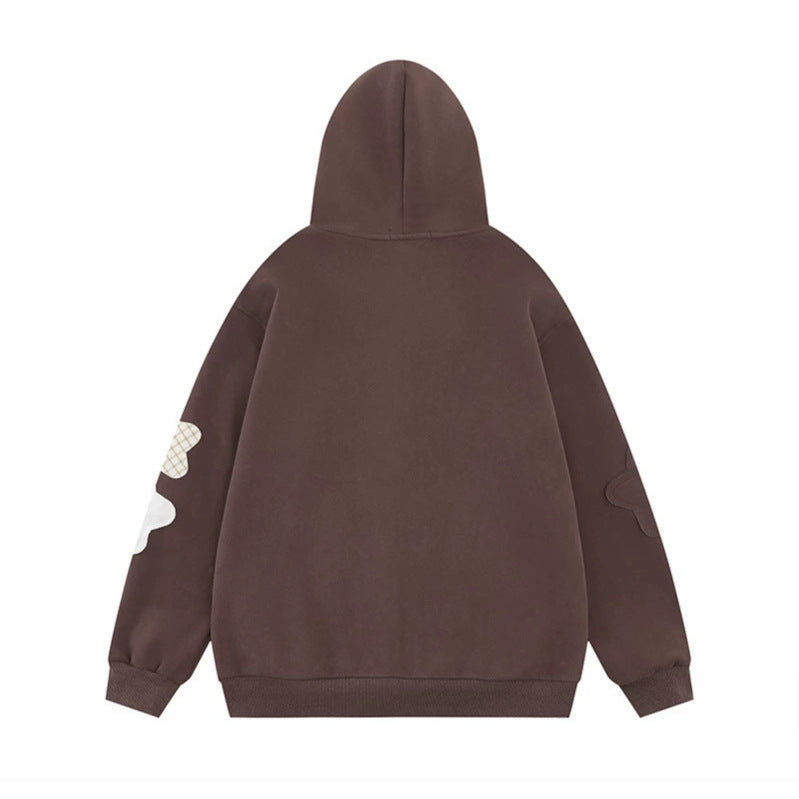 Damen Oversize-Zip-Hoodie mit floralen Stern-Applikationen und Knopf-Details Nord Taschen