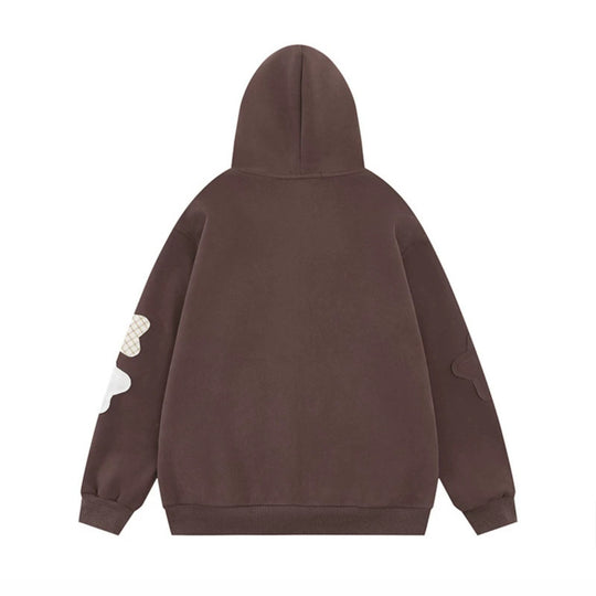 Damen Oversize-Zip-Hoodie mit floralen Stern-Applikationen und Knopf-Details Nord Taschen
