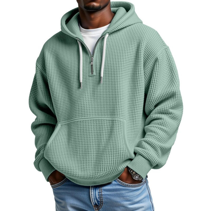 Herren Waffelstrick Halfzip-Kapuzenpullover mit Kängurutasche Nord Taschen