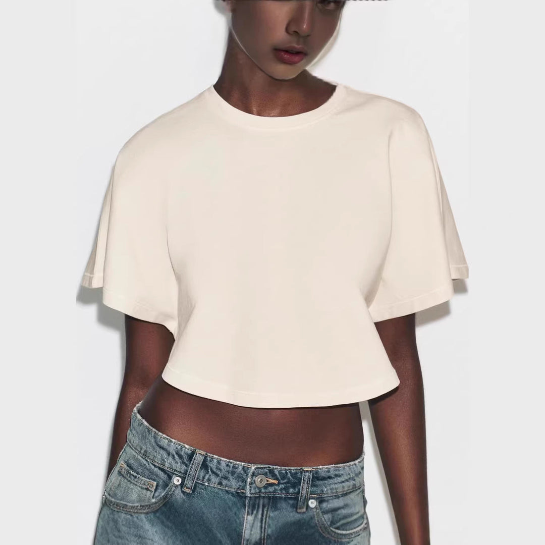 Damen cropped T-Shirt mit weit geschnittenen Ärmeln und weichem Baumwollmaterial Nord Taschen