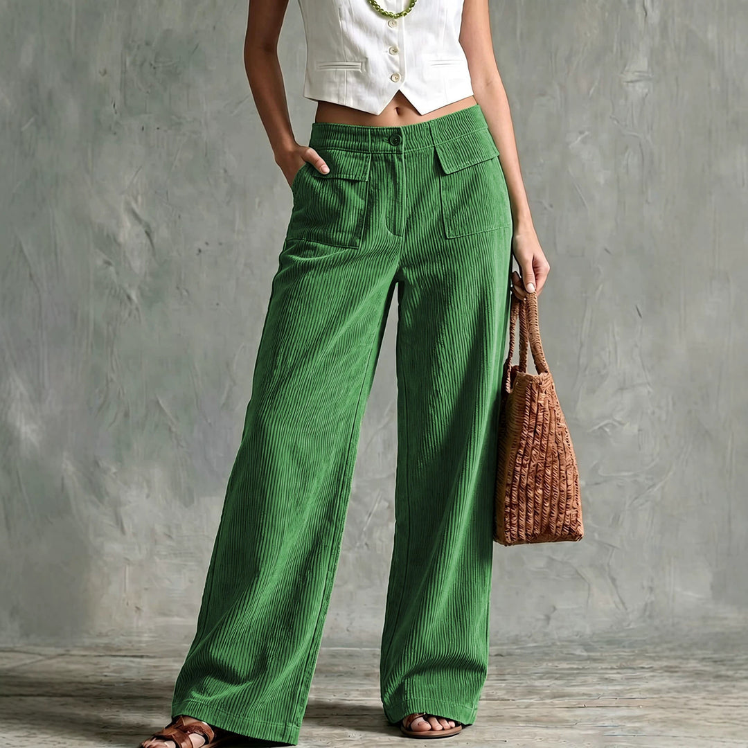 Damen Weite Cord-Palazzohose mit hoher Taille und aufgesetzten Pattentaschen Nord Taschen