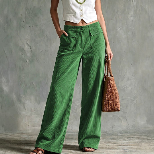 Damen Weite Cord-Palazzohose mit hoher Taille und aufgesetzten Pattentaschen Nord Taschen
