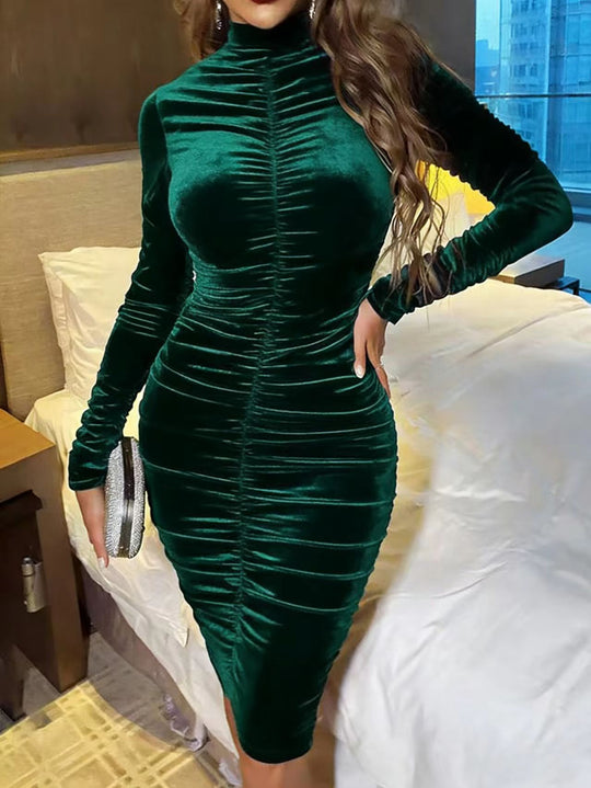Damen Elegantes figurbetontes Samtkleid Nord Taschen