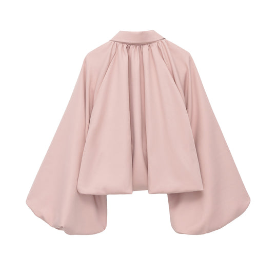 Damen Voluminöse Cropped Cape‑Jacke mit Ballonärmeln und Reißverschluss Nord Taschen