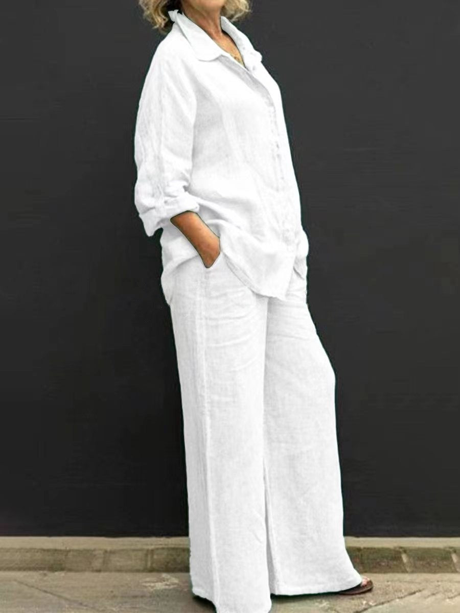 Damen Relaxed-Buttondown-Hemd und High-Waist-Palazzo im Leinenoptik Nord Taschen