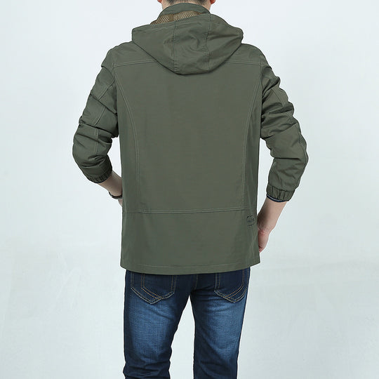 Herren Leichte Kapuzen-Fieldjacke im Urban-Utility-Stil mit Reißverschluss und Multifunktionstaschen Nord Taschen