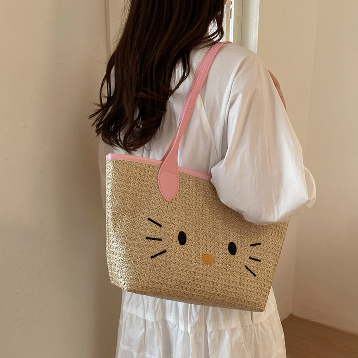 Damen stilvolle Basttasche mit süßem Tiermotiv Nord Taschen