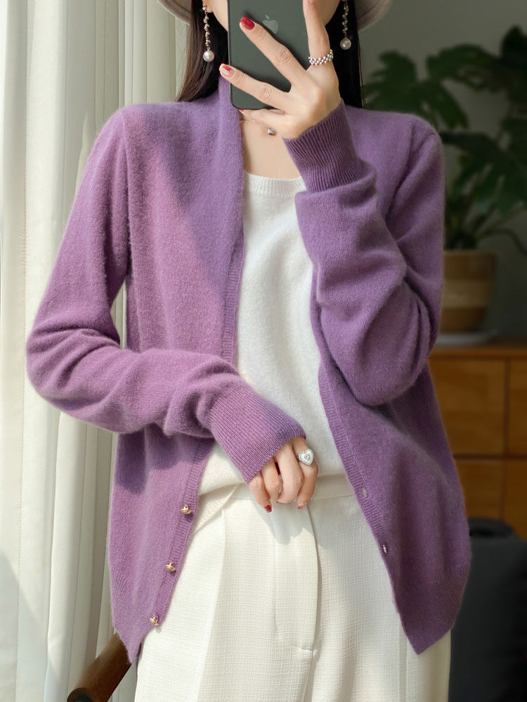 Damen Offener Feinstrick-Cardigan im Mohair‑Look mit geradem Saum und schmalen Bündchen Nord Taschen