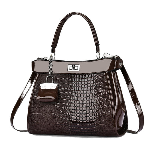 Damen Handtasche mit glänzender Krokodil-Prägung und abnehmbarer Mini-Clutch Nord Taschen