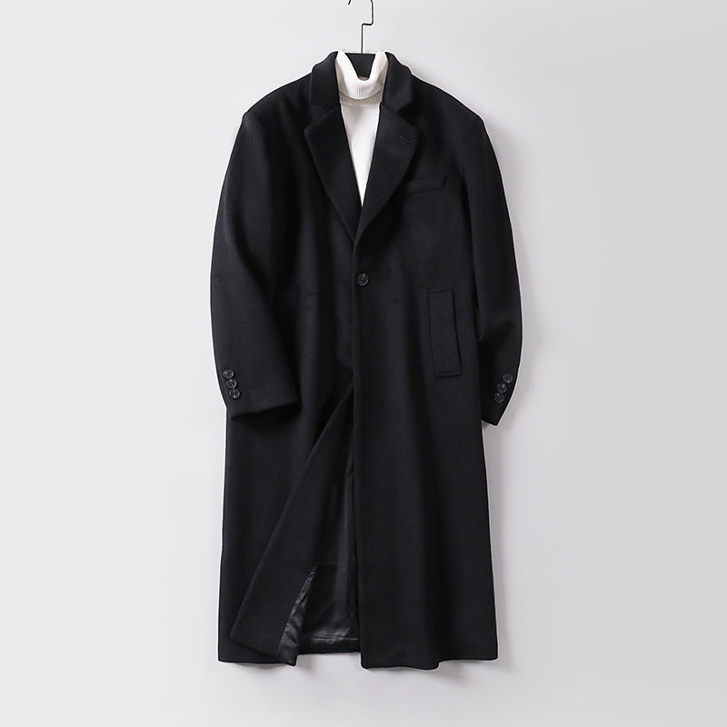 Herren Eleganter langer Einreiher-Wollmantel mit schmalem Revers und taillierter Silhouette Nord Taschen
