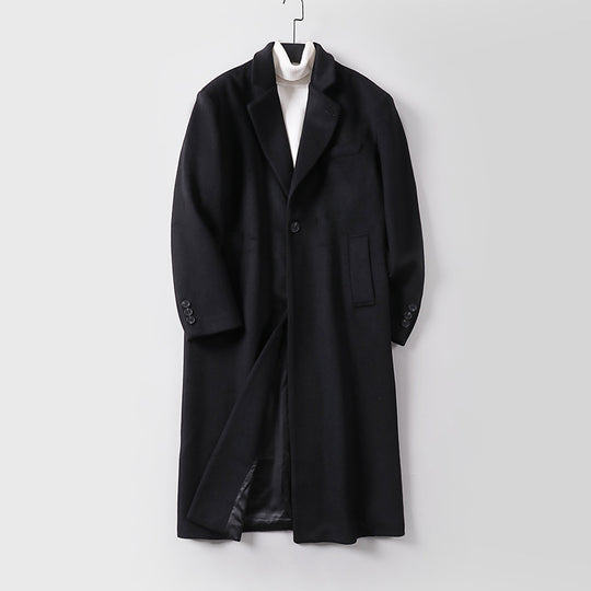 Herren Eleganter langer Einreiher-Wollmantel mit schmalem Revers und taillierter Silhouette Nord Taschen