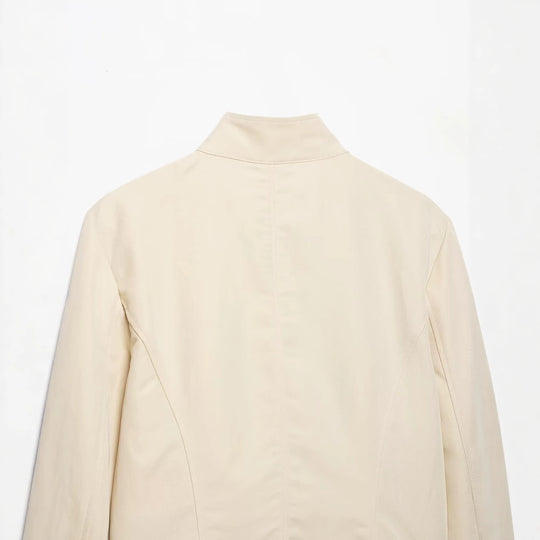 Damen Asymmetrische Cropped Übergangsjacke mit Stehkragen und taillierter Schnittführung Nord Taschen