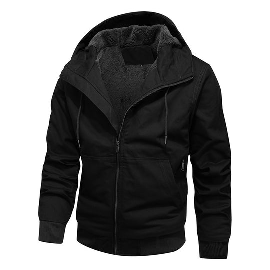 Herren gefütterte Kapuzen-Canvasjacke mit Sherpa-Fleece-Innenfutter Nord Taschen