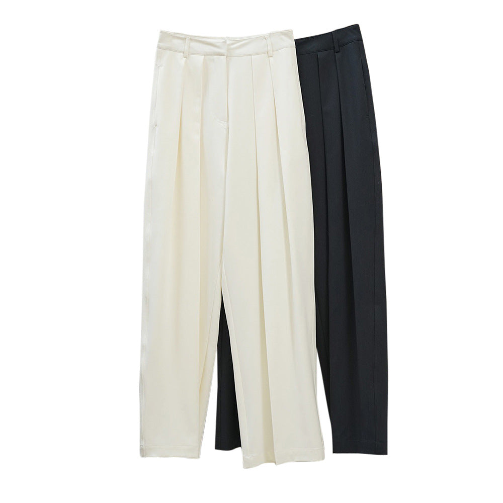 Damen Weite hochtaillierte Palazzo-Hose mit doppelter Bundfalte und fließender Satin-Optik Nord Taschen