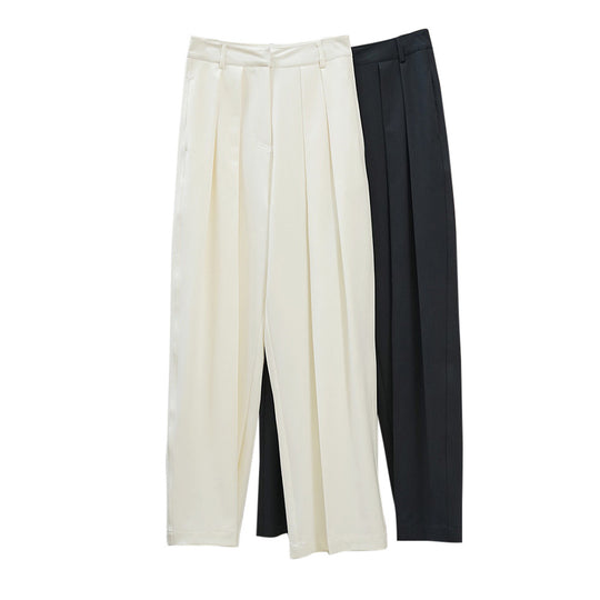Damen Weite hochtaillierte Palazzo-Hose mit doppelter Bundfalte und fließender Satin-Optik Nord Taschen