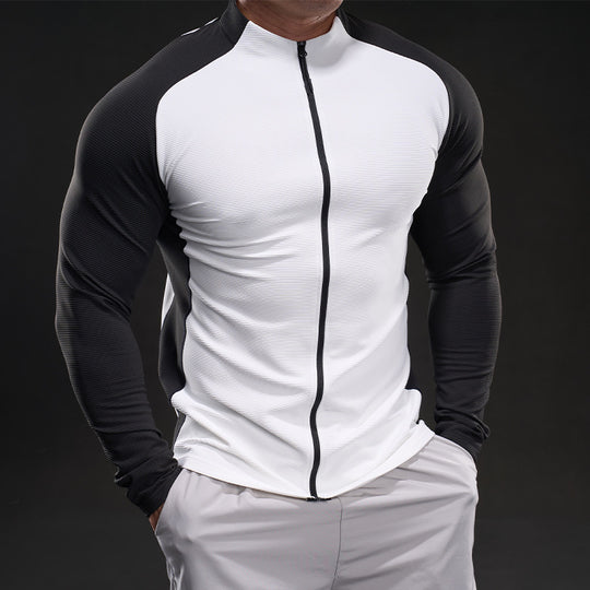 Herren Kompressions-Trainingsshirt mit Stehkragen, durchgehendem Reißverschluss und Raglanärmeln Nord Taschen
