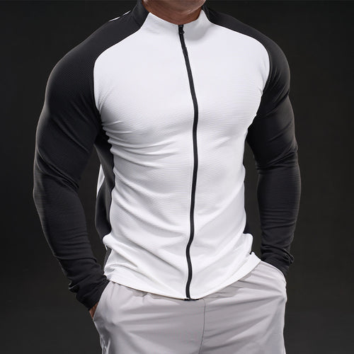 Herren Kompressions-Trainingsshirt mit Stehkragen, durchgehendem Reißverschluss und Raglanärmeln Nord Taschen