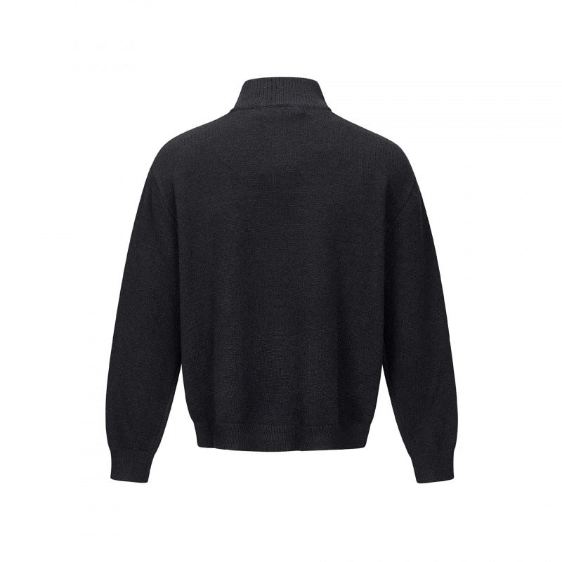 Unisex Feinstrick-Halbzipp-Pullover mit Stehkragen und diagonaler Struktur Nord Taschen