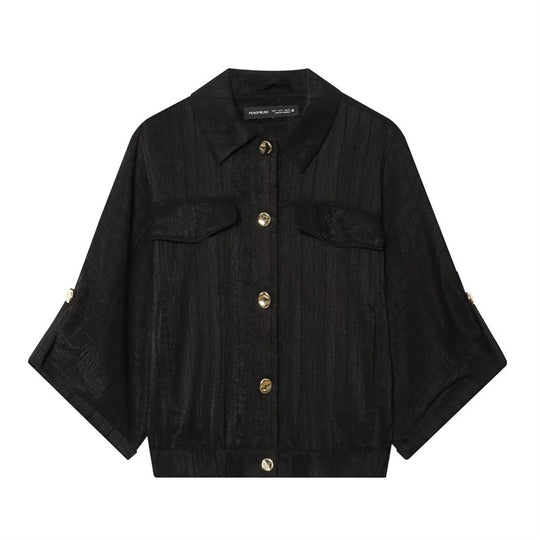 Damen kastige Overshirt-Jacke taillenkurz mit 3/4-Ärmeln und goldknöpfen Nord Taschen