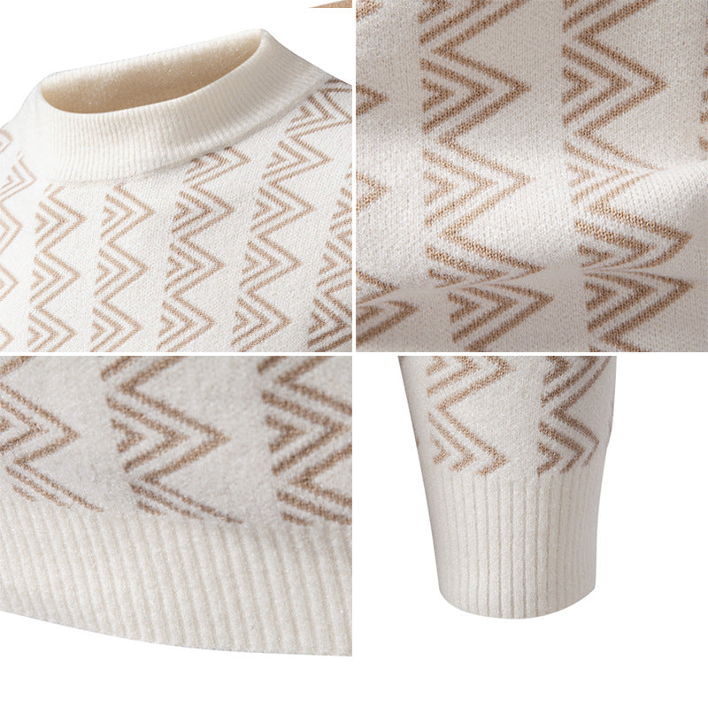 Herren Feinstrick-Mockneck-Pullover mit geometrischem Zickzack-Jacquard Nord Taschen