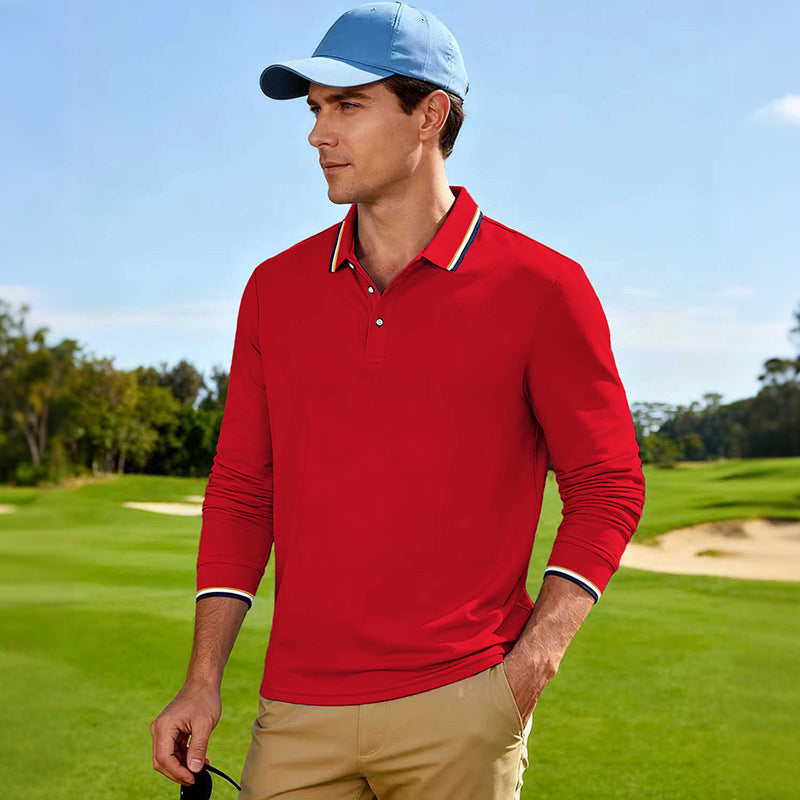 Herren Langärmeliges Performance-Golfpoloshirt mit Kontrastkragen Nord Taschen