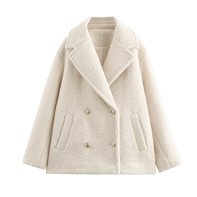 Damen Kurzer doppeltreihiger Wollmix-Peacoat mit weitem Revers Nord Taschen