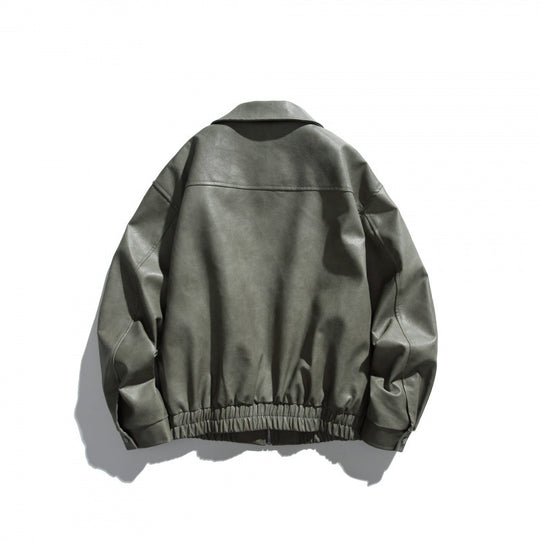 Herren Kurz geschnittene Boxy-Lederoptik Blousonjacke mit Hemdkragen, Frontreißverschluss und elastischem Saum Nord Taschen