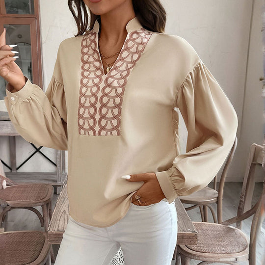 Damen Elegante Bluse mit dekorativen Mustern Nord Taschen