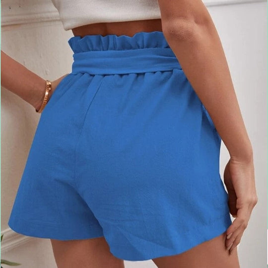 Damen kurze Lockere Leinenhose mit Bindegürtel
