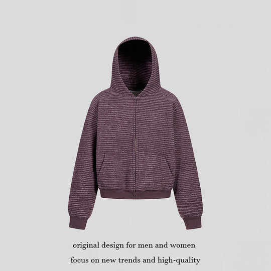 Damen Kurz geschnittene Kapuzen‑Zipjacke mit horizontalem Streifenrelief und elastischem Bund Nord Taschen