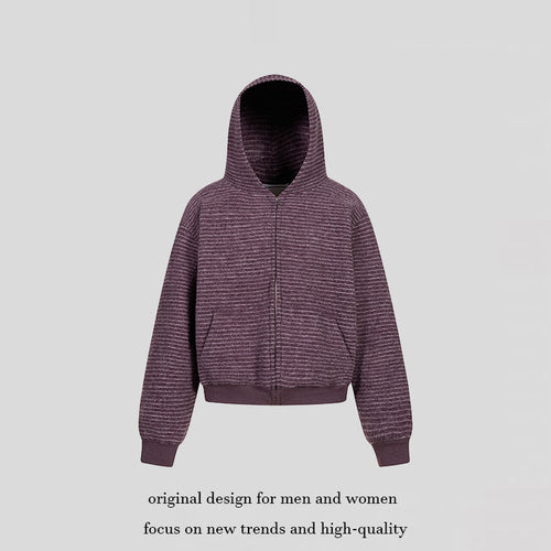 Damen Kurz geschnittene Kapuzen‑Zipjacke mit horizontalem Streifenrelief und elastischem Bund Nord Taschen