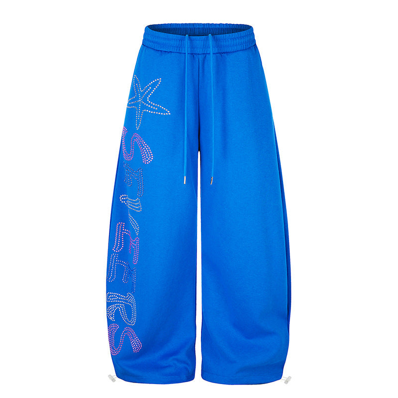 Damen Extraweite Palazzo‑Joggpants mit Tunnelzugbund, verstellbarem Saum und Strass‑Lettering Nord Taschen