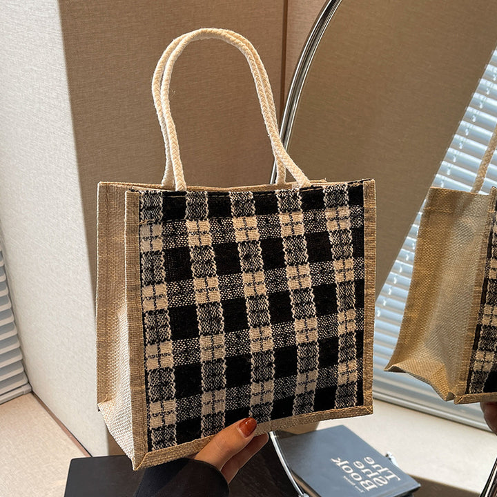 Damen Jute-Umhängetasche mit modernem Karomuster Nord Taschen
